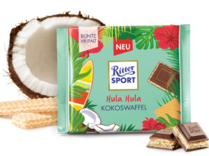 שוקולד חלב במילוי קרם קוקוס וואפל פריך - <span class='eng'>RITTER SPORT HULA HULA</span>