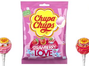 10 סוכריות מקל תות - CHUPA CHUPS STRAWBERRY LOVE