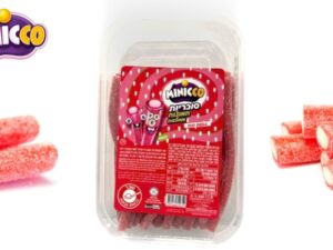 צינורות ממולאים בטעם תות חמוץ בקופסא - Minicco