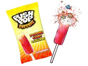סוכריה על מקל עם מטבל סוכריות קופצות -   BAZOOKA Push Pop Dipperz