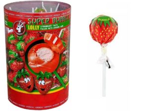 סוכריה על מקל בטעם תות עם מסטיק - HIRSH