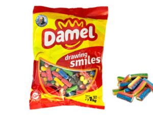 שקית 1 ק"ג- צינורות צבעוניים חתוכים בטעמי קולה ופירות חמוצים מסוכרים - DAMEL