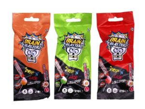 סוכרייה על מקל עם אבקה חמוצה לטבילה  - Brain Blasterz Drip N Lick N Dip Lolly