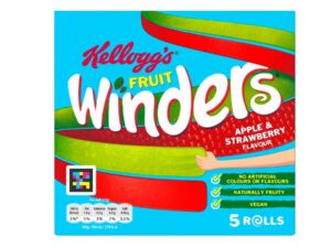 מארז 5 גלילי לדר תות תפוח - Kelloggs Fruit Winders Doubles Strawberry & Apple